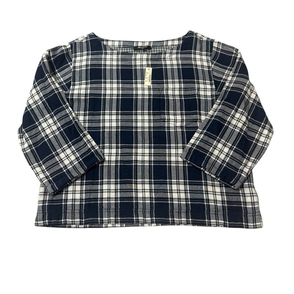 Madewell Navy Blue Flannel Plaid Boxy 3/4 Sleeve Blouse Top Women’s Size Large - Picture 10 of 14